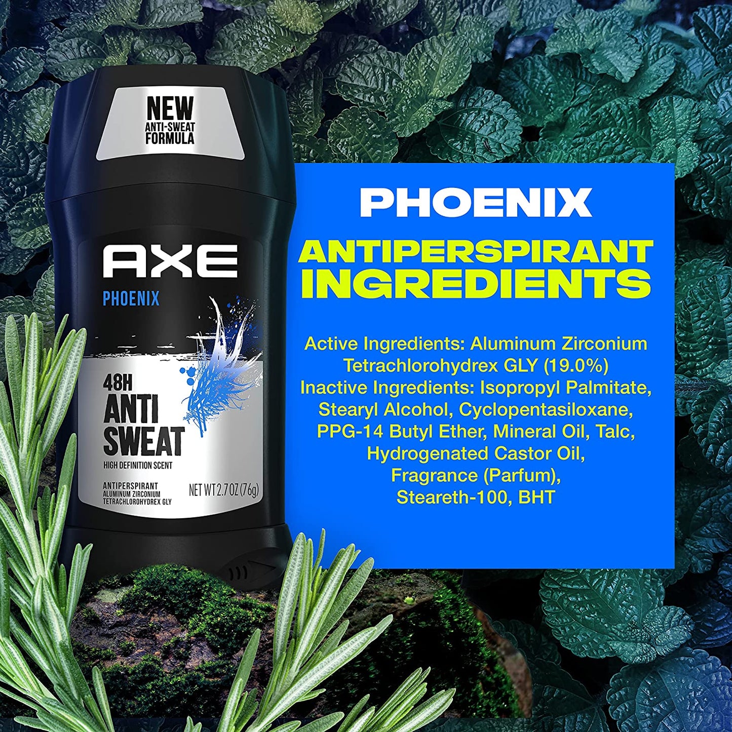 Phoenix Antiperspirant Deodorant for Men, 4-Pack, 48-Hour Sweat and Odor Protection, Crushed Mint & Rosemary, 2.7 Oz Each